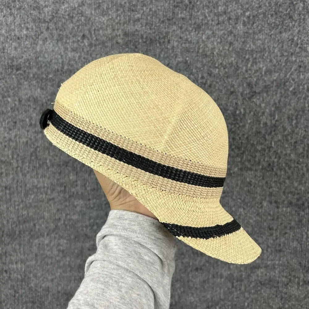Rag & Bone Womens Medium Leather Trimmed Straw Baseball Hat Cap Summer Resort